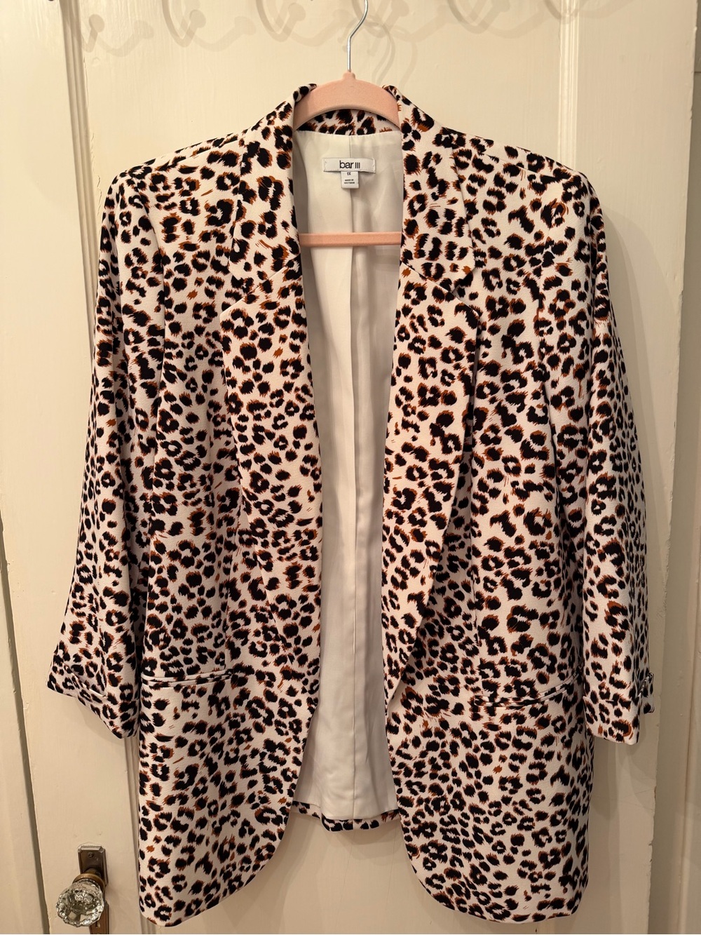 Leopard Print Open Blazer Jacket in Cream and Brown